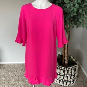 CeCe Ruffle Hem Hot Pink Shift Dress Size 10